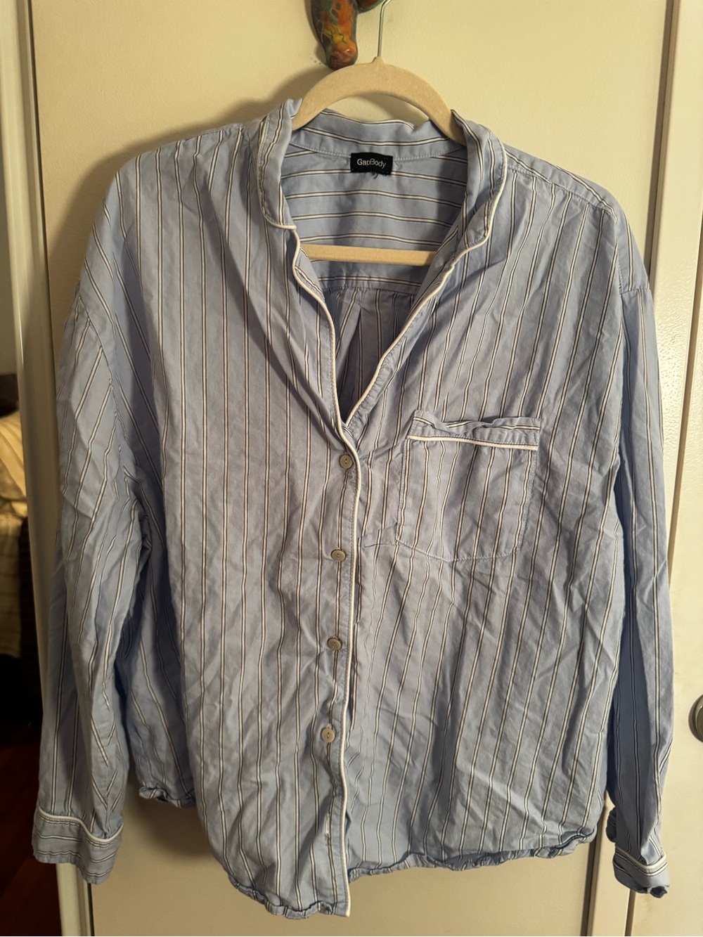 GapBody Blue Striped Poplin Pajama Top Piped Trim Size XL - Picture 5 of 5